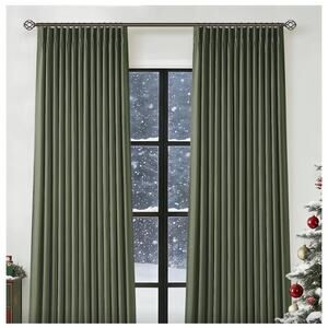Olive Green Pleated Linen Blackout Curtains 90 Inches Long  Pinch Pleat w/ Liner